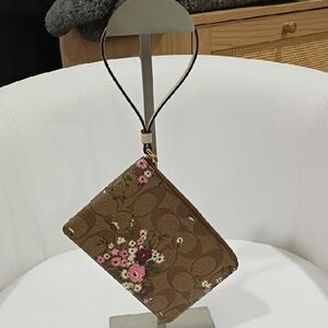 Coach Brown Floral Wristlet NWOT